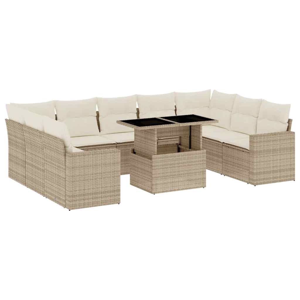 Set Divano da Giardino 10 pz con Cuscini Beige in Polyrattan - immagine 2