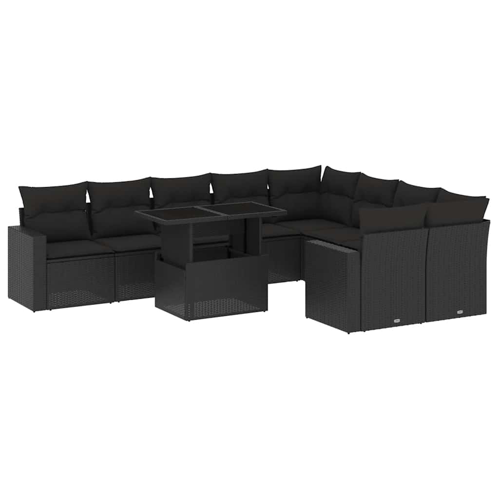 Set Divani da Giardino 10pz con Cuscini in Polyrattan Nero - immagine 2