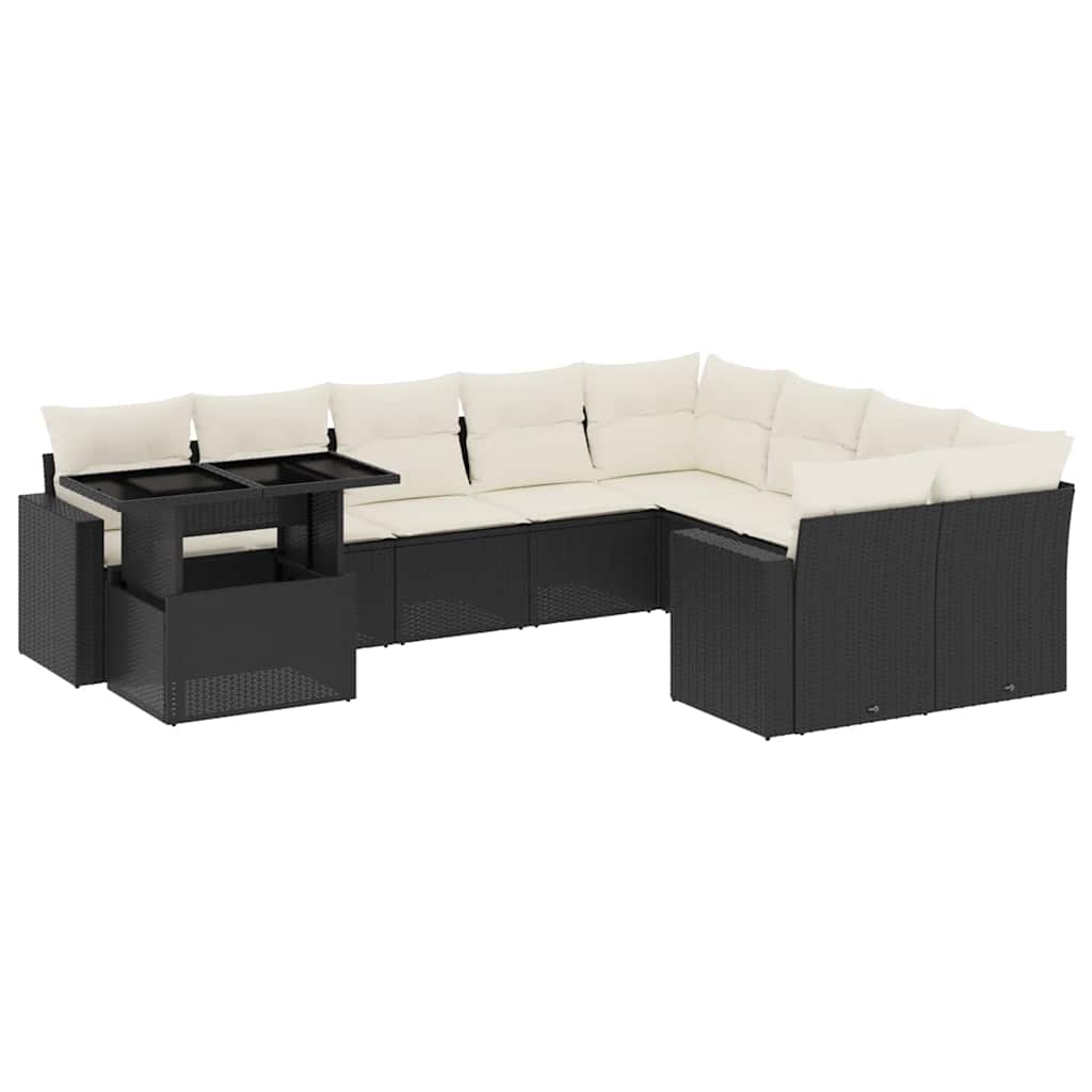 Set Divani da Giardino 10pz con Cuscini in Polyrattan Nero - immagine 2