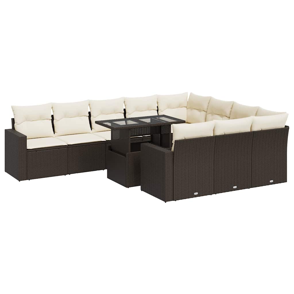 Set Divani da Giardino 11 pz con Cuscini Polyrattan Marrone - immagine 2