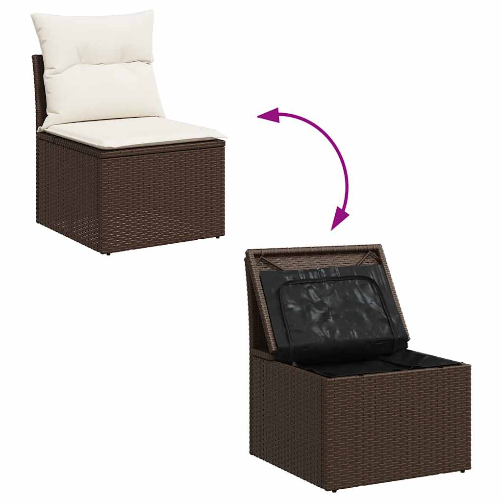 Set Divani da Giardino 11 pz con Cuscini Polyrattan Marrone - immagine 6
