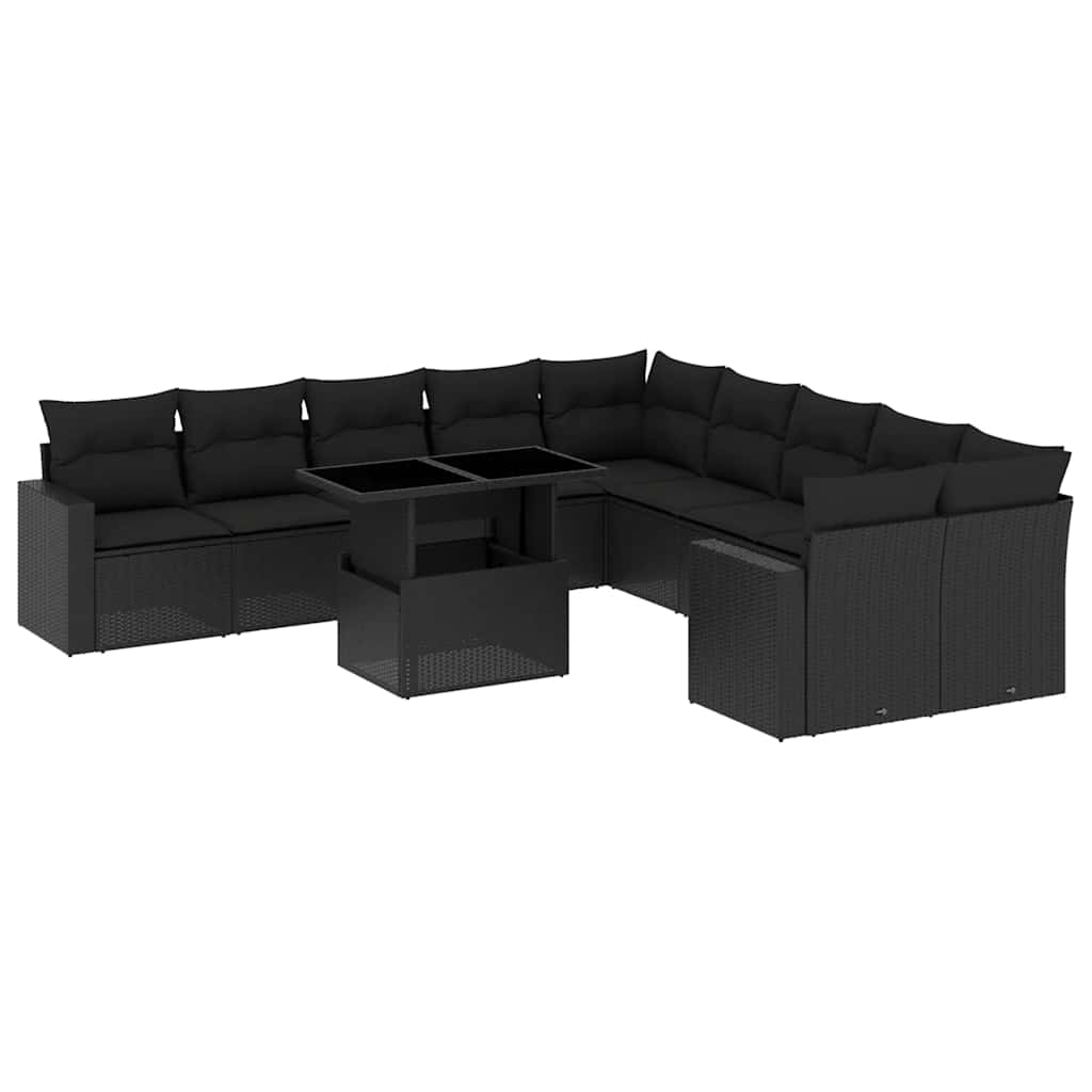 Set Divani da Giardino 11 pz con Cuscini in Polyrattan Nero - immagine 2