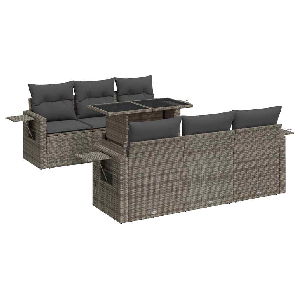 Set Divani da Giardino 7 pz con Cuscini Grigio in Polyrattan - immagine 2