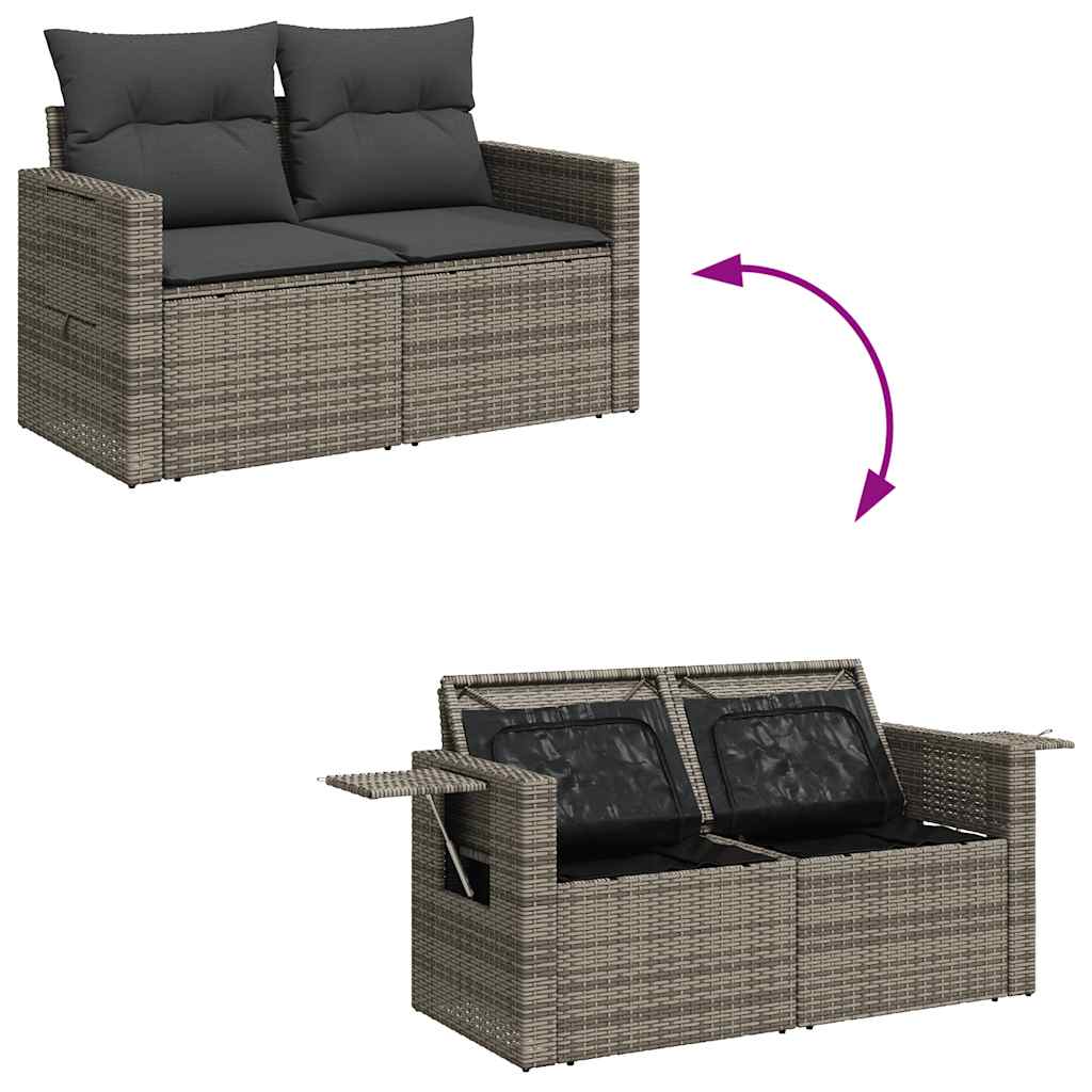 Set Divani da Giardino 7 pz con Cuscini Grigio in Polyrattan - immagine 6