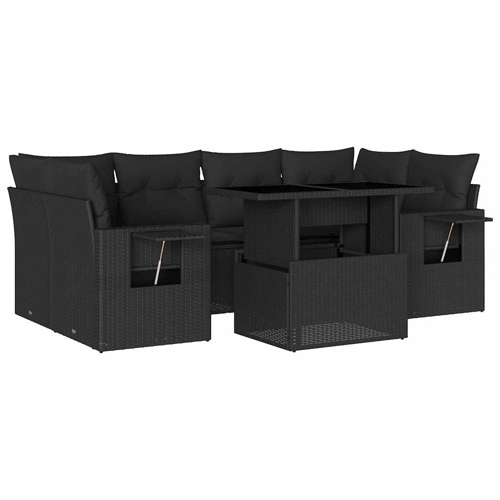 Set Divani da Giardino con Cuscini 7pz Nero Polyrattan - immagine 2