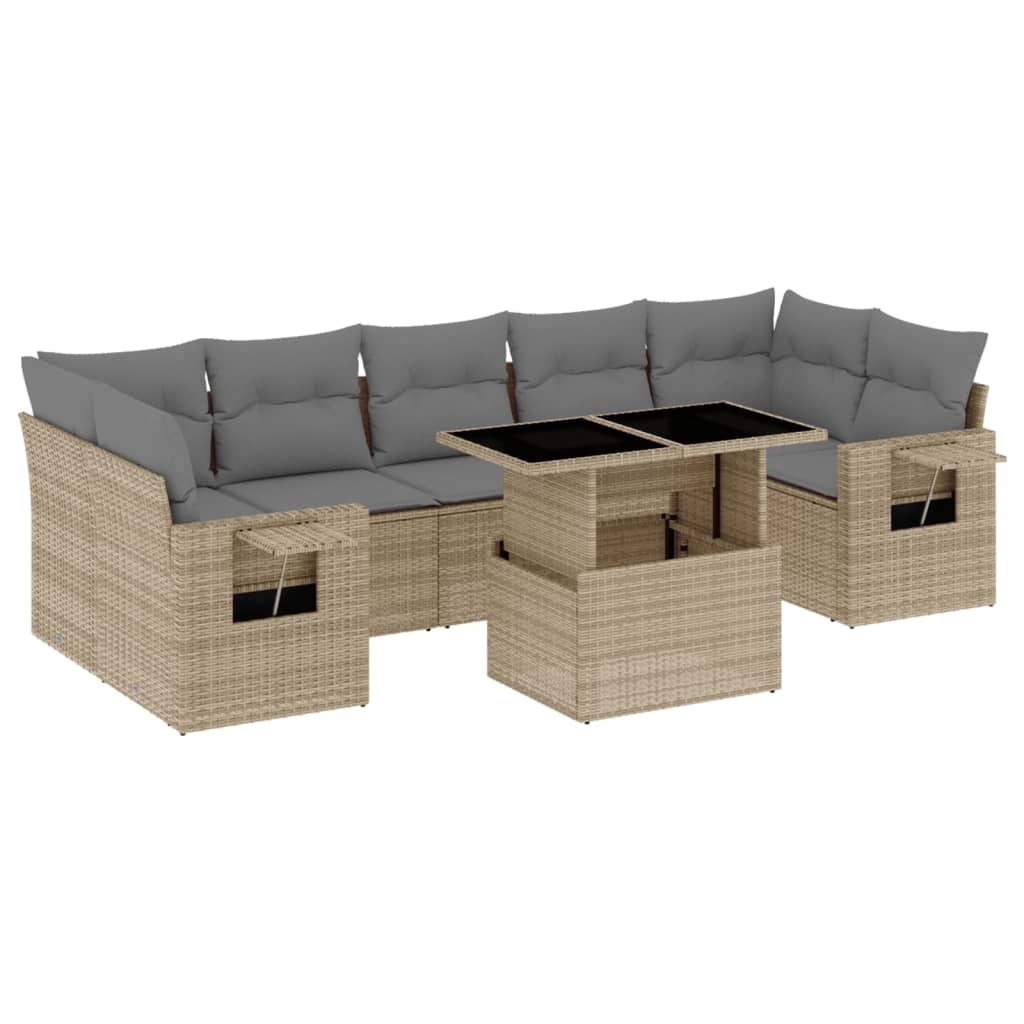 Set Divano da Giardino 8 pz con Cuscini Beige in Polyrattan - immagine 2