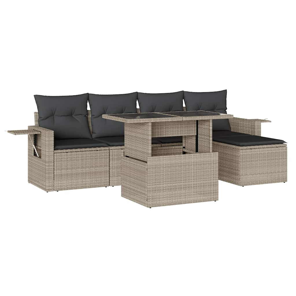 Set Divano da Giardino 6pz con Cuscini Grigio Chiaro Polyrattan - immagine 2