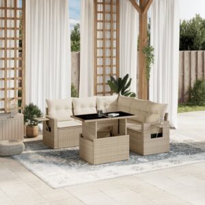Set Divano da Giardino 6 pz con Cuscini Nero in Polyrattan