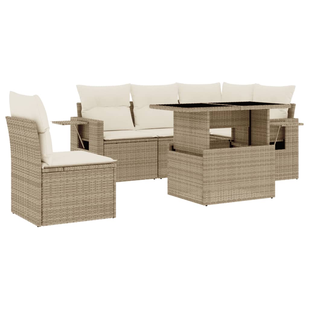 Set Divano da Giardino 6 pz con Cuscini Beige in Polyrattan - immagine 2