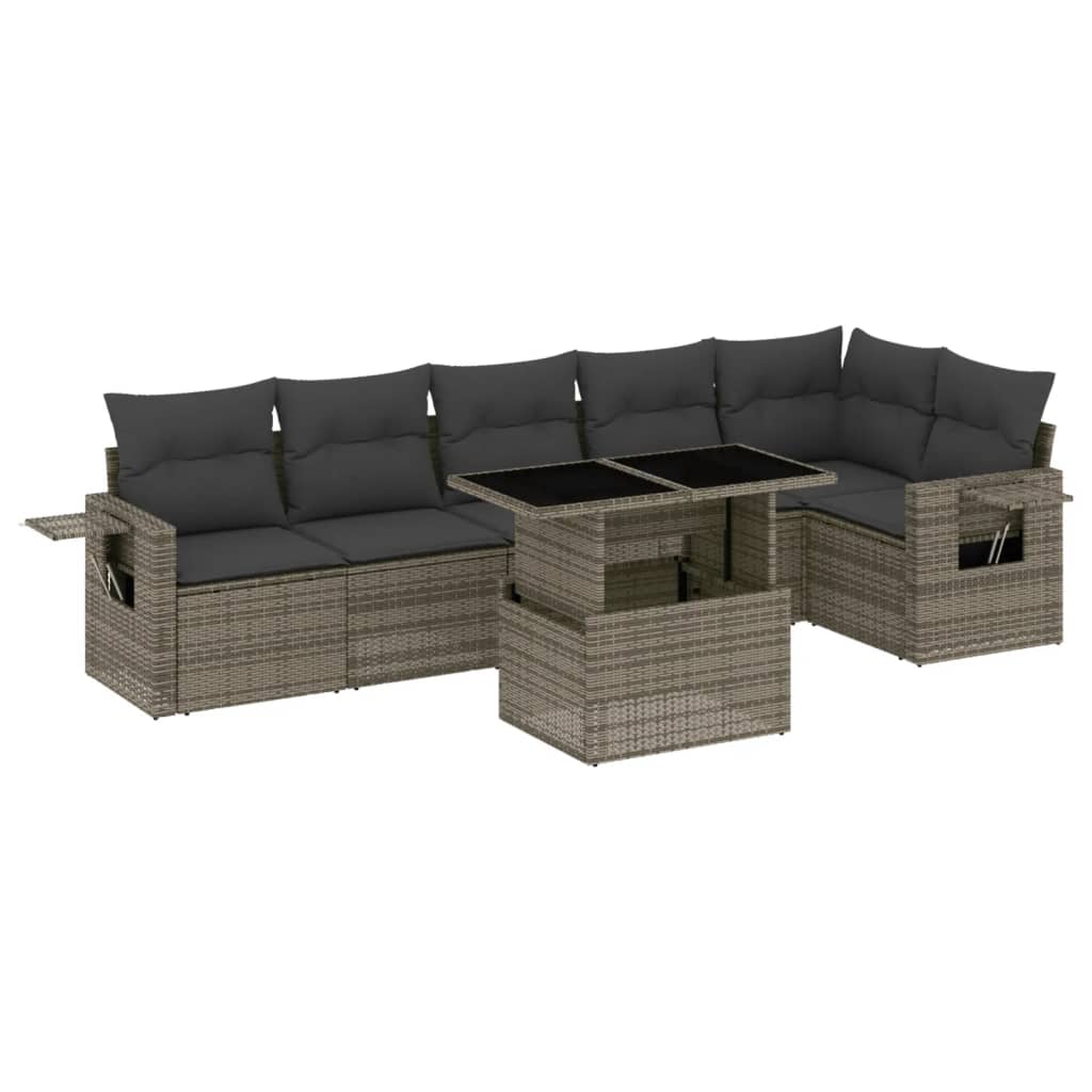 Set Divani da Giardino 7 pz con Cuscini Grigio in Polyrattan - immagine 2