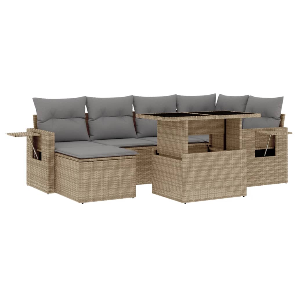 Set Divani da Giardino 7 pz con Cuscini Beige in Polyrattan - immagine 2