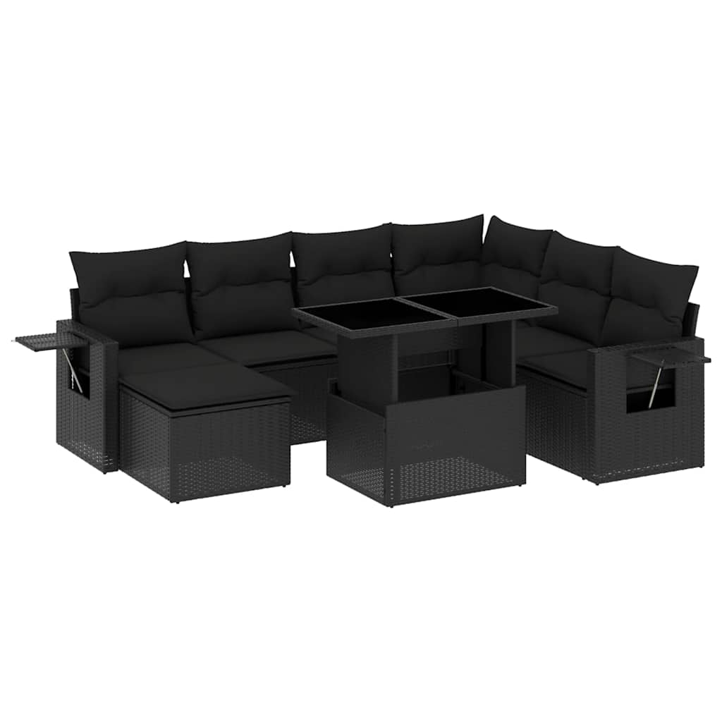 Set Divani da Giardino 9 pz con Cuscini Nero in Polyrattan - immagine 2