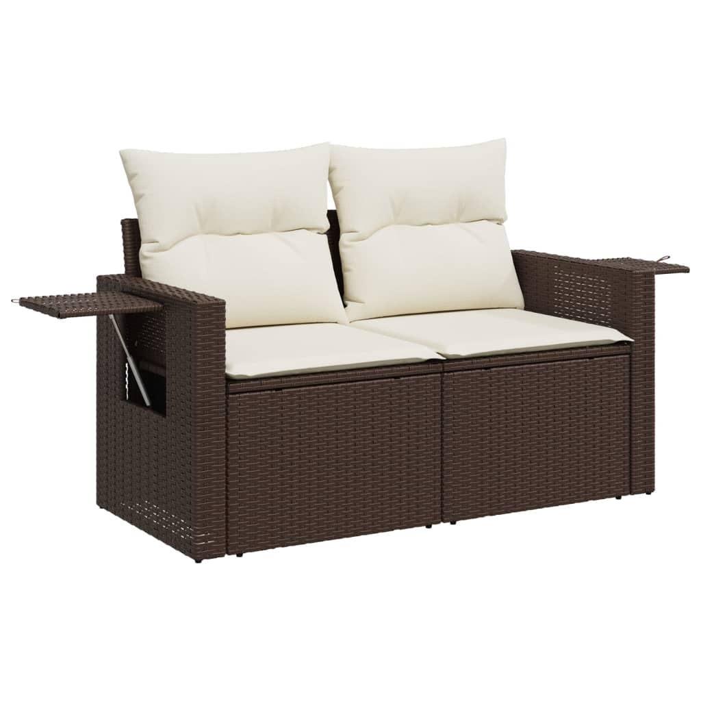 Set Divani da Giardino 10pz con Cuscini in Polyrattan Marrone - immagine 6