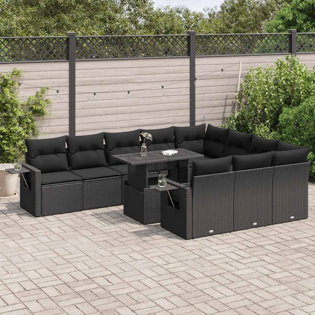 Set Divani da Giardino 11 pz con Cuscini in Polyrattan Nero