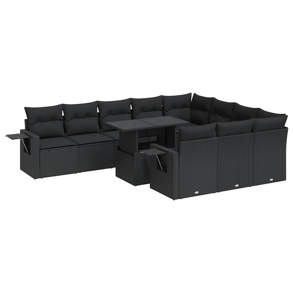 Set Divani da Giardino 11 pz con Cuscini in Polyrattan Nero - immagine 2