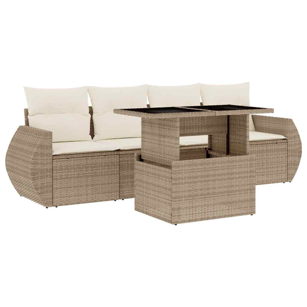 Set Divano da Giardino 5 pz con Cuscini Beige in Polyrattan - immagine 2