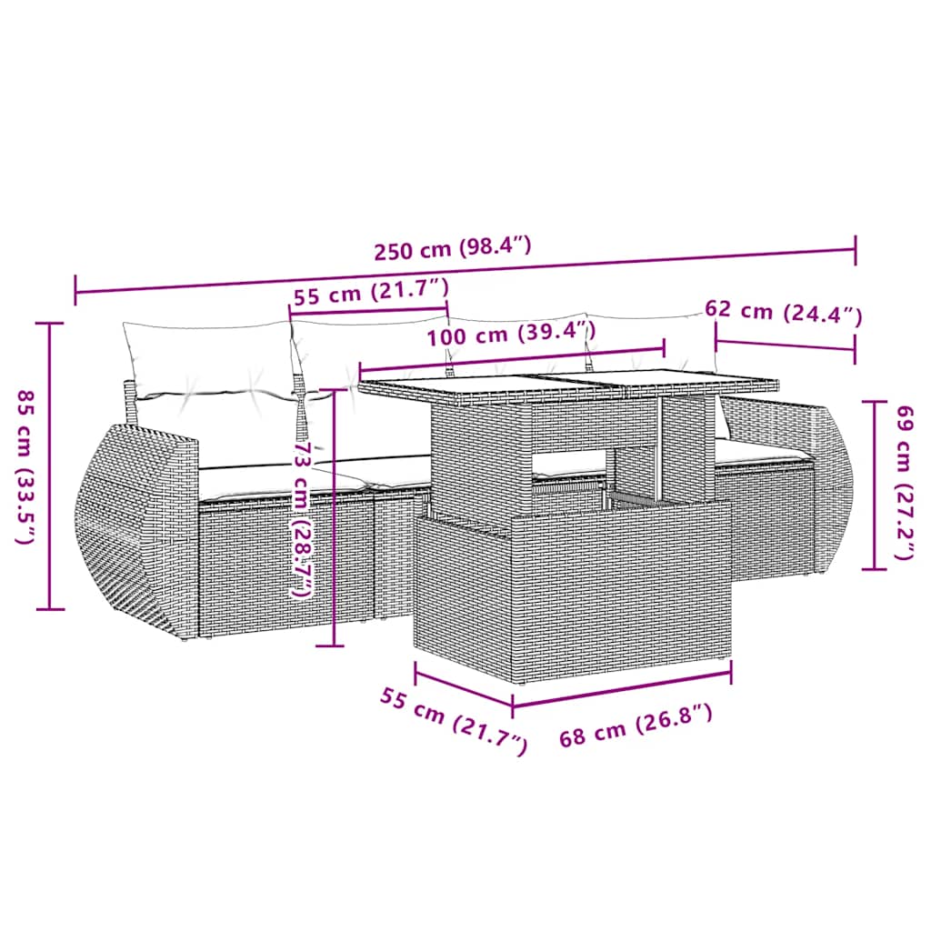 Set Divano da Giardino 5 pz con Cuscini Beige in Polyrattan - immagine 9