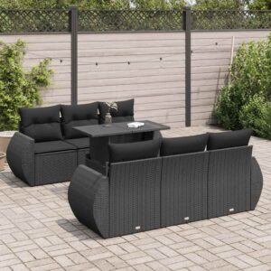 Set Divani da Giardino con Cuscini 7pz Nero Polyrattan