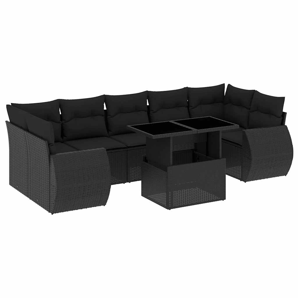 Set Divani da Giardino con Cuscini 8 pz Nero in Polyrattan - immagine 2