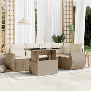 Set Divano da Giardino 6 pz con Cuscini Beige in Polyrattan