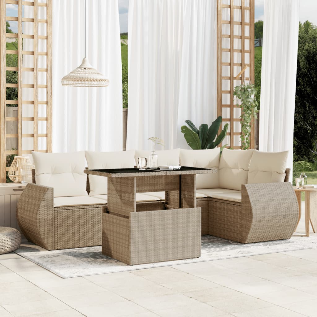 Set Divano da Giardino 6 pz con Cuscini Beige in Polyrattan