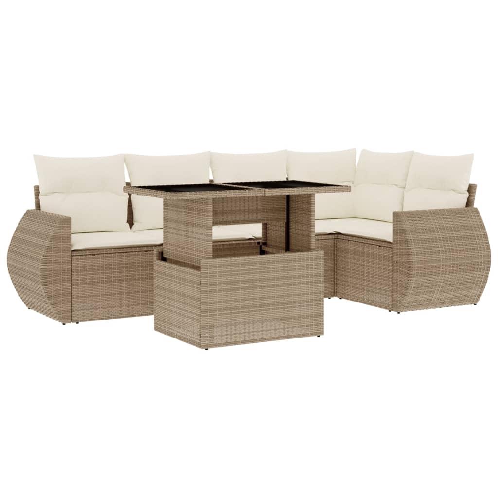Set Divano da Giardino 6 pz con Cuscini Beige in Polyrattan - immagine 2
