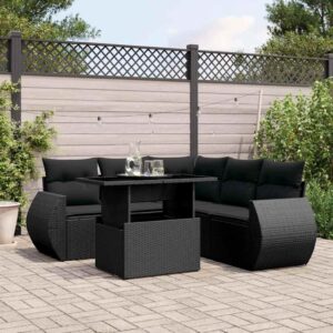 Set Divano da Giardino 6 pz con Cuscini Nero in Polyrattan