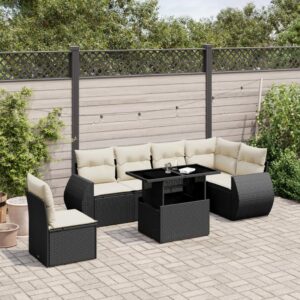 Set Divani da Giardino con Cuscini 7pz Nero Polyrattan