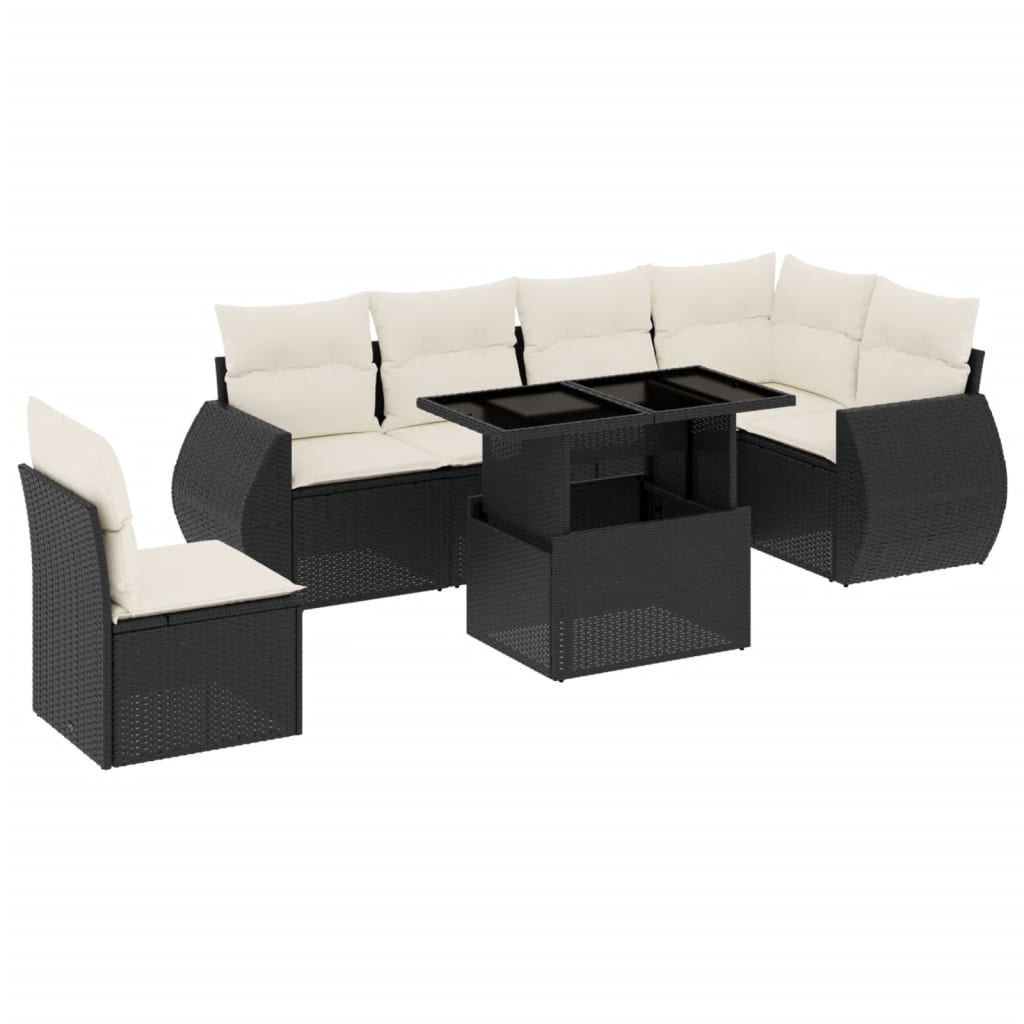 Set Divani da Giardino con Cuscini 7pz Nero Polyrattan - immagine 2