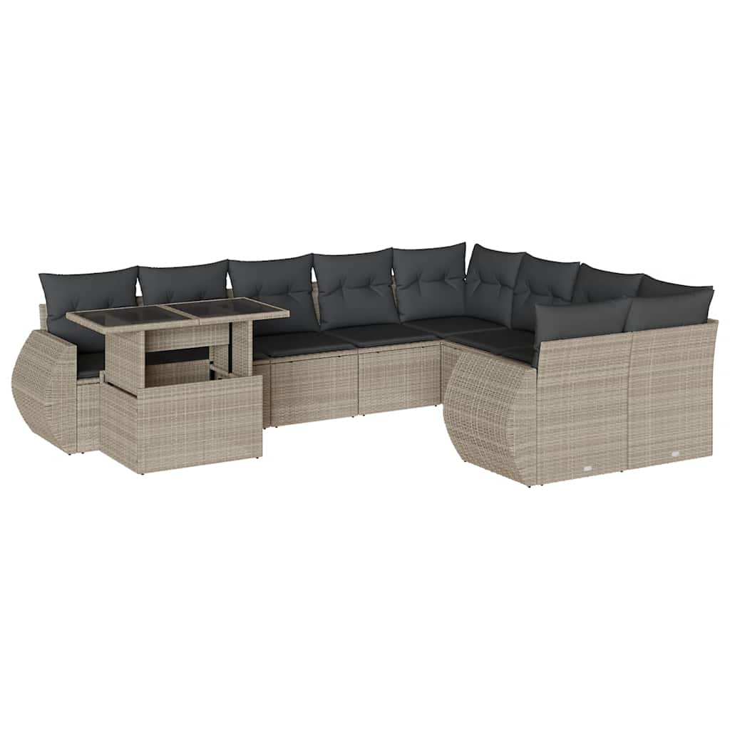Set Divano Giardino 10 pz con Cuscini Grigio Chiaro Polyrattan - immagine 2
