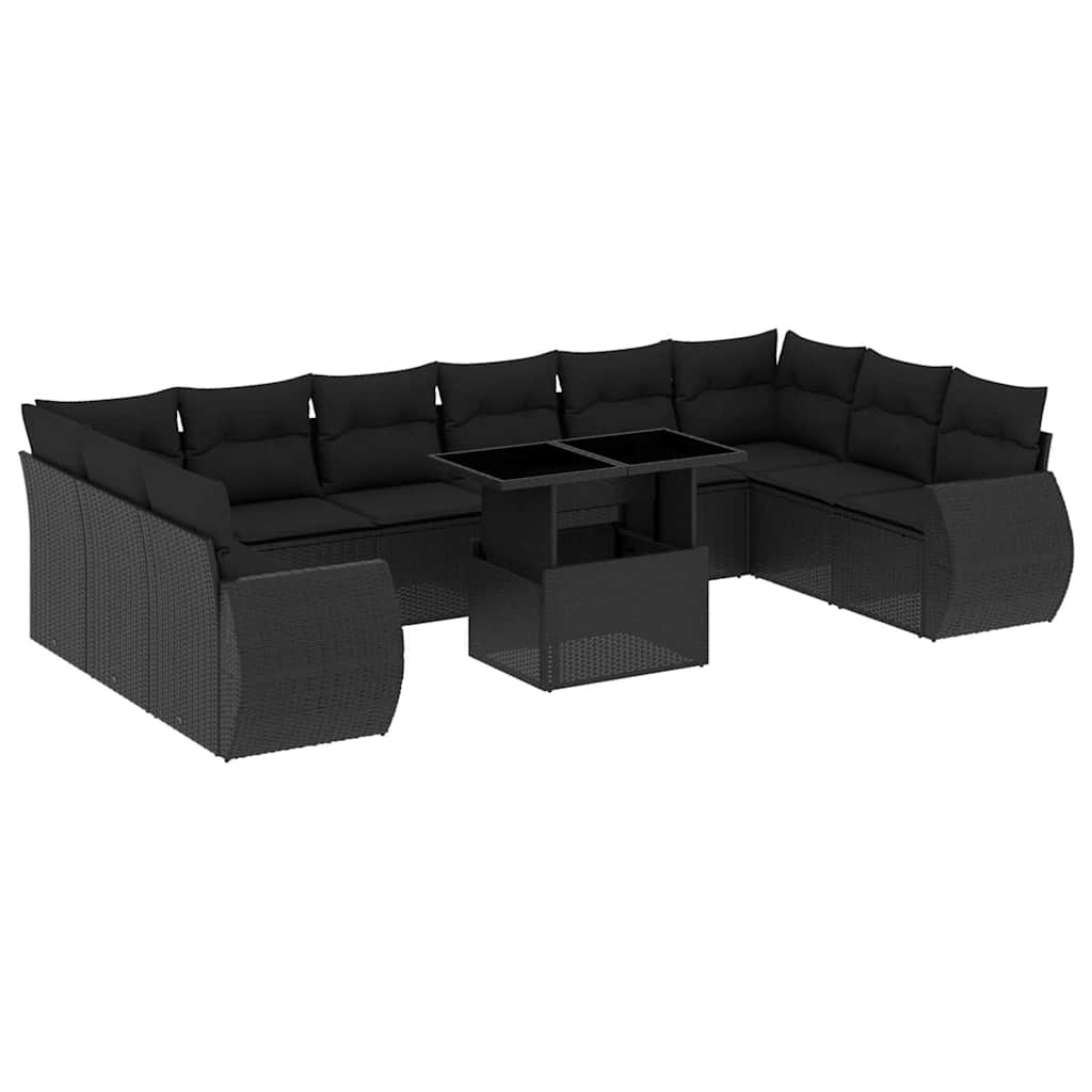 Set Divani da Giardino 11 pz con Cuscini in Polyrattan Nero - immagine 2