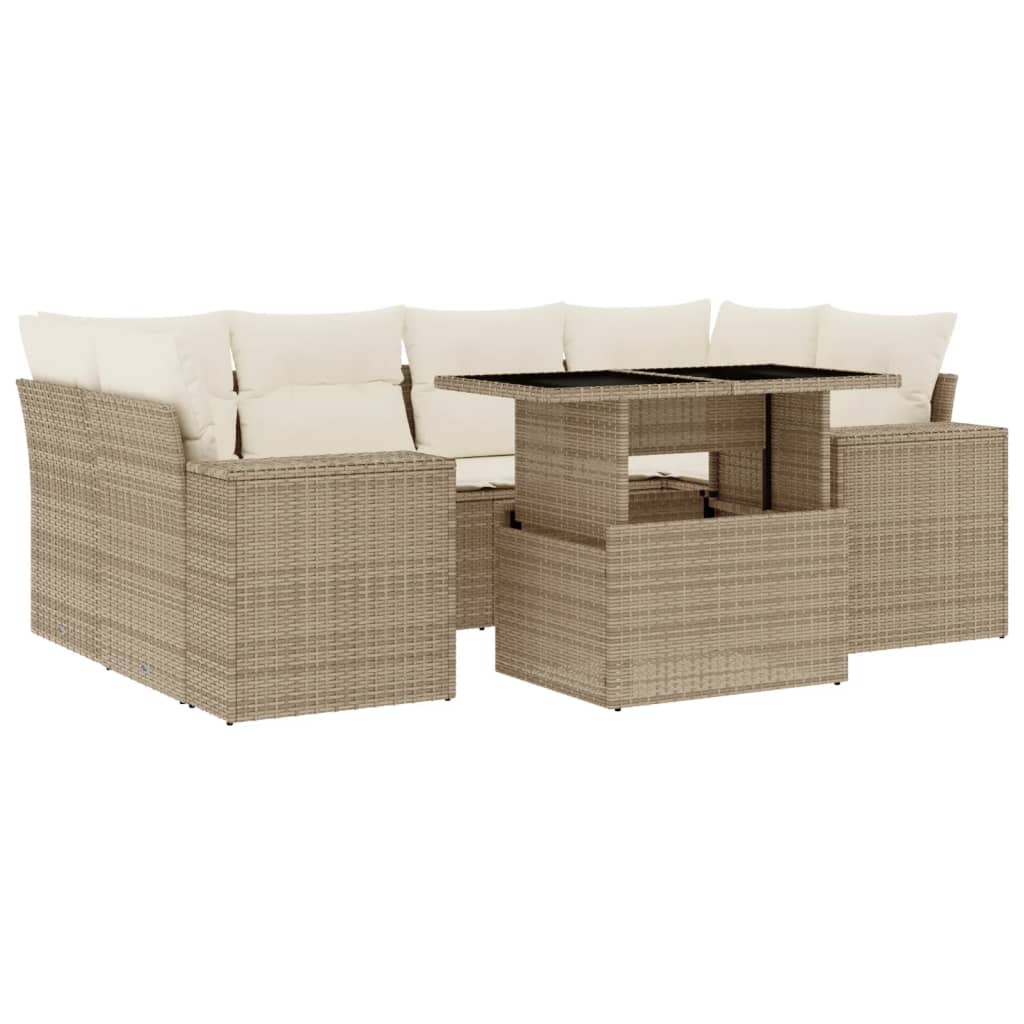 Set Divani da Giardino 7 pz con Cuscini Beige in Polyrattan - immagine 2