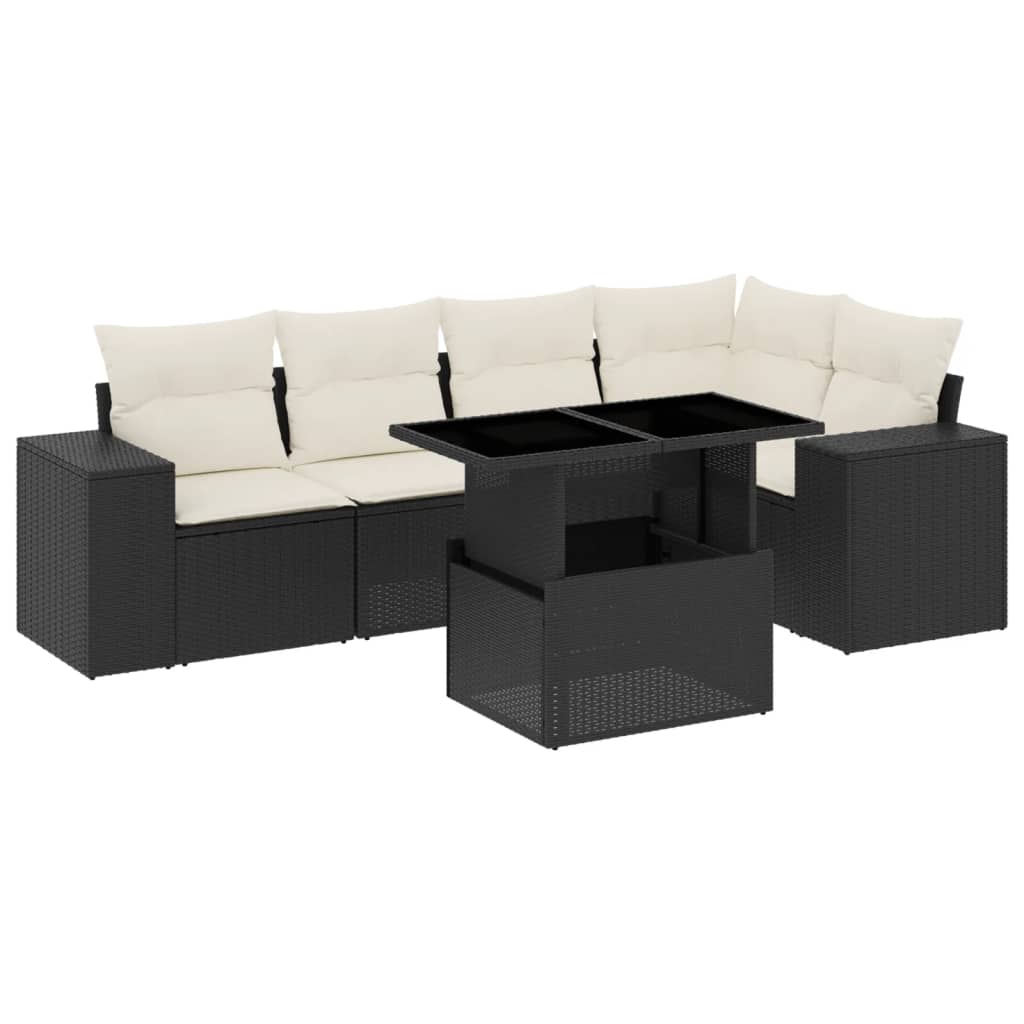 Set Divano da Giardino 6 pz con Cuscini Nero in Polyrattan - immagine 2