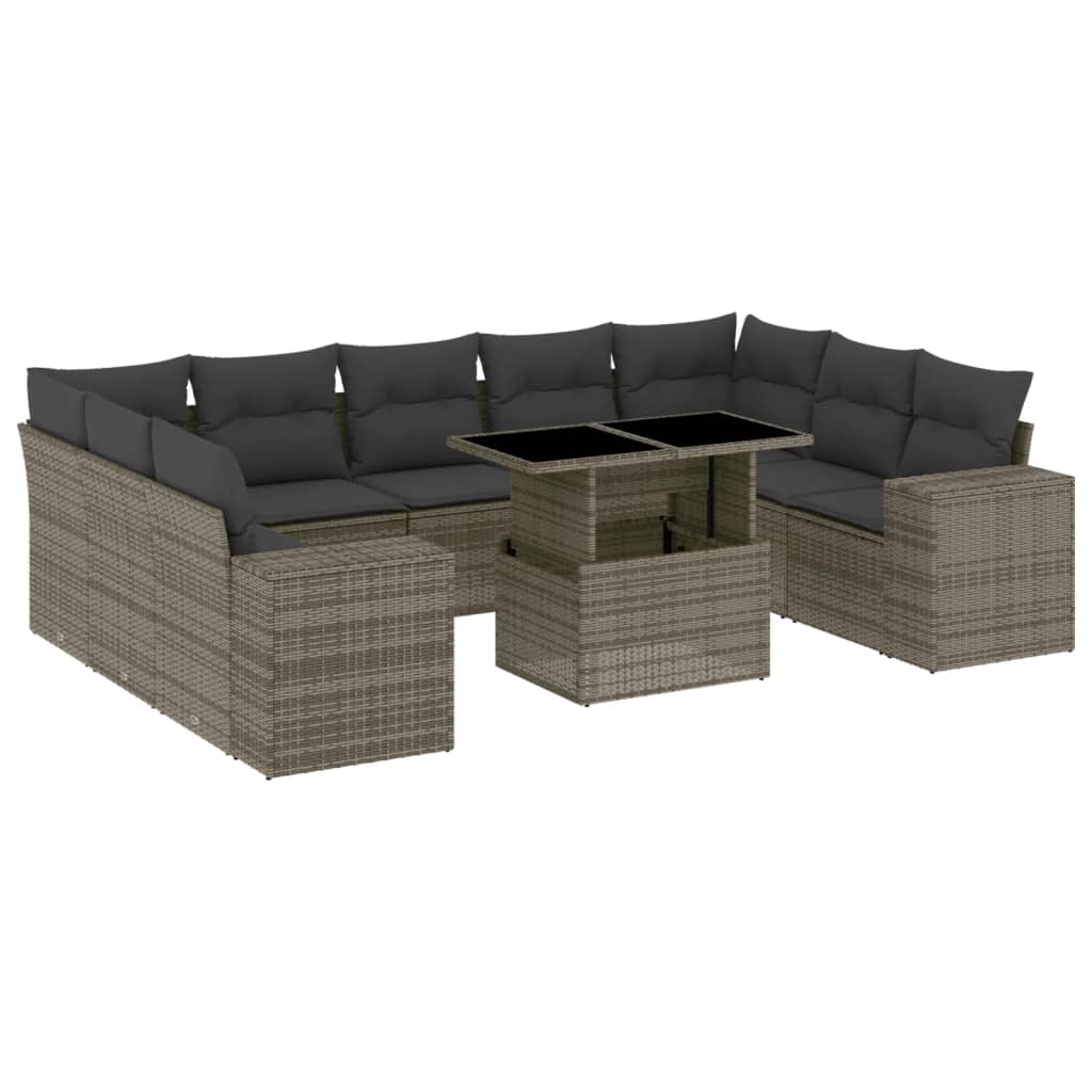 Set Divano da Giardino 10 pz con Cuscini Grigio in Polyrattan - immagine 2