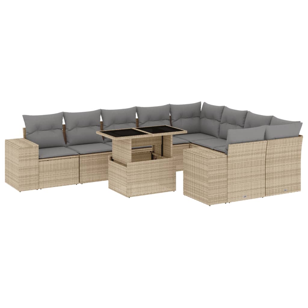 Set Divano da Giardino 10 pz con Cuscini Beige in Polyrattan - immagine 2