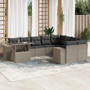 Set Divano Giardino 10 pz con Cuscini Grigio Chiaro Polyrattan