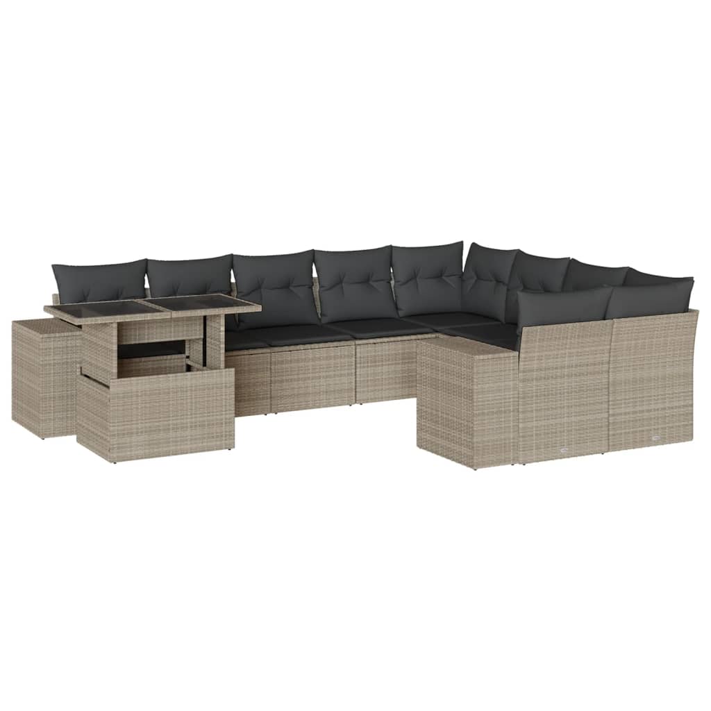 Set Divano Giardino 10 pz con Cuscini Grigio Chiaro Polyrattan - immagine 2