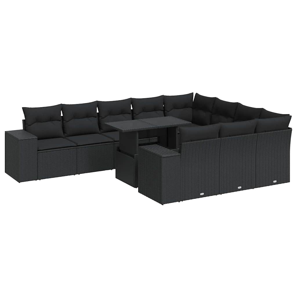 Set Divani da Giardino 11 pz con Cuscini in Polyrattan Nero - immagine 2