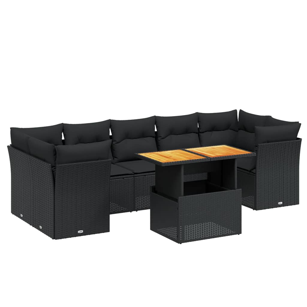 Set Divani da Giardino con Cuscini 8 pz Nero in Polyrattan - immagine 2