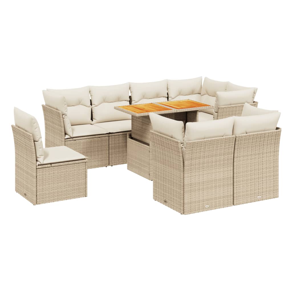 Set Divano da Giardino 9 pz con Cuscini Beige in Polyrattan - immagine 2