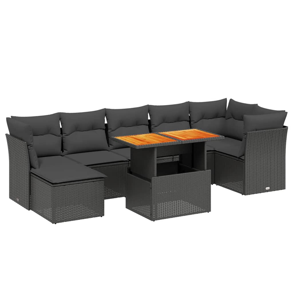 Set Divani da Giardino con Cuscini 8 pz Nero in Polyrattan - immagine 2