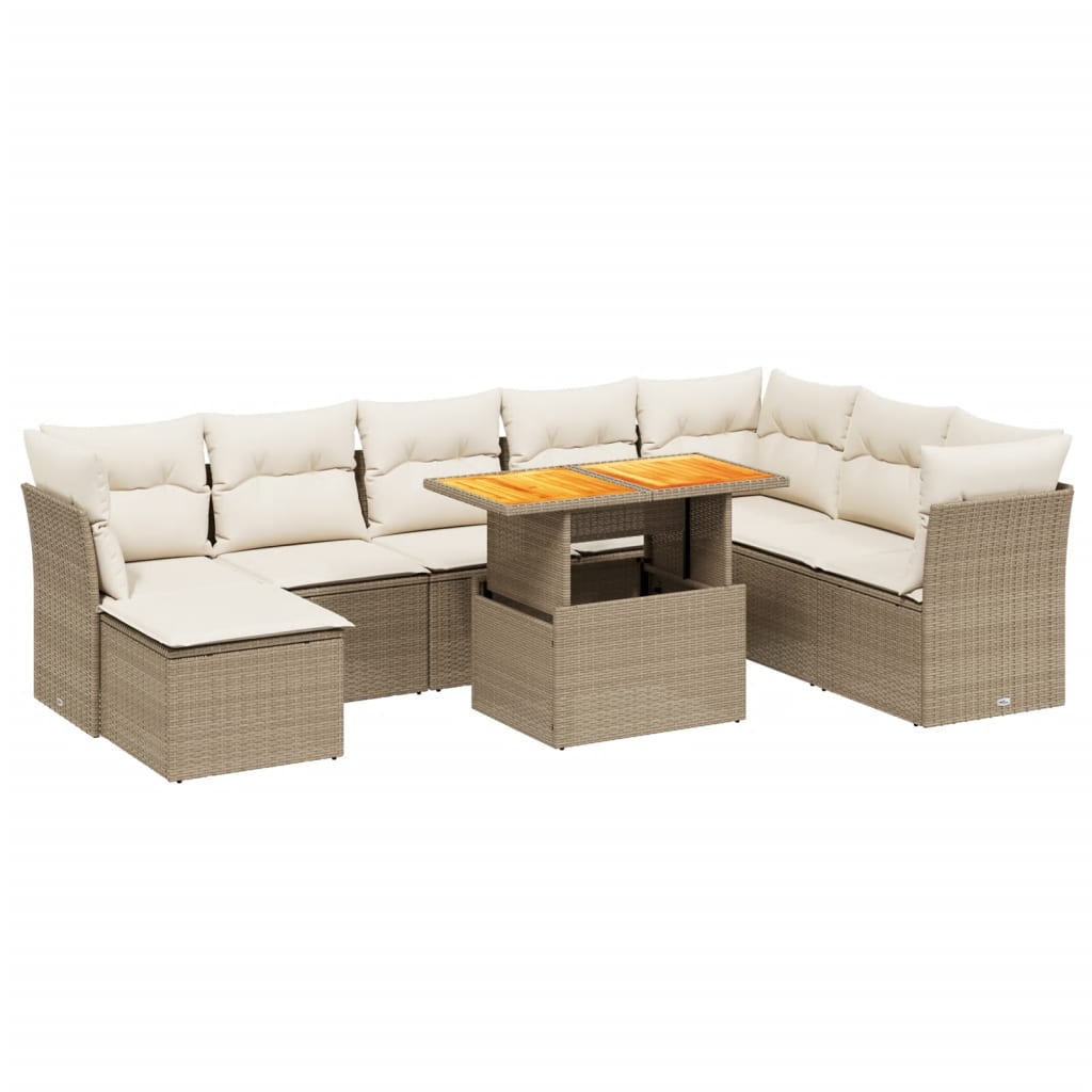 Set Divano da Giardino 9 pz con Cuscini Beige in Polyrattan - immagine 2