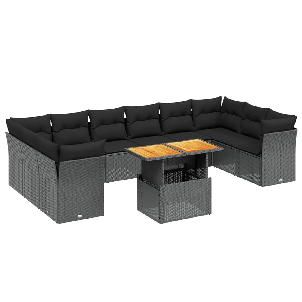 Set Divani da Giardino 11 pz con Cuscini in Polyrattan Nero - immagine 2