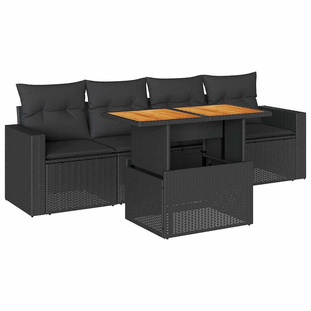 Set Divani da Giardino 5 pz con Cuscini in Polyrattan Nero - immagine 2