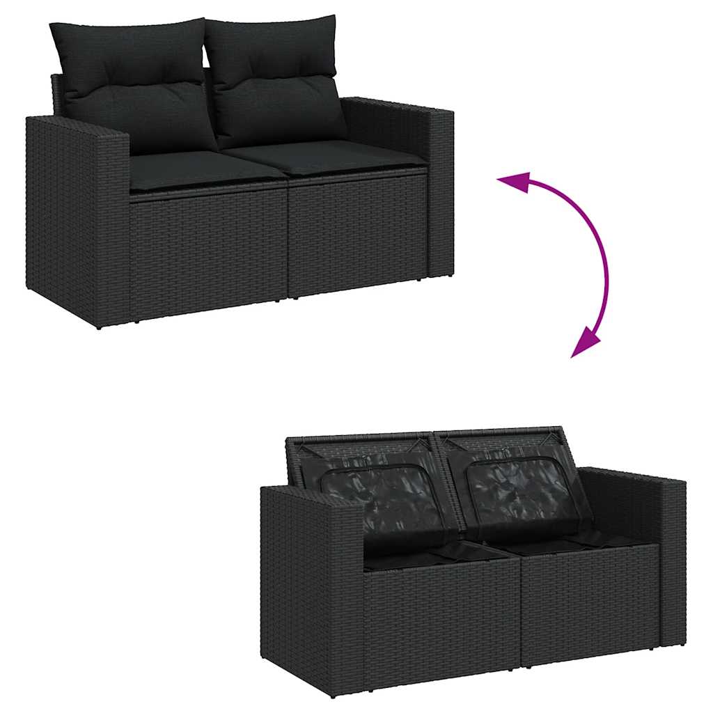 Set Divani da Giardino 5 pz con Cuscini in Polyrattan Nero - immagine 5