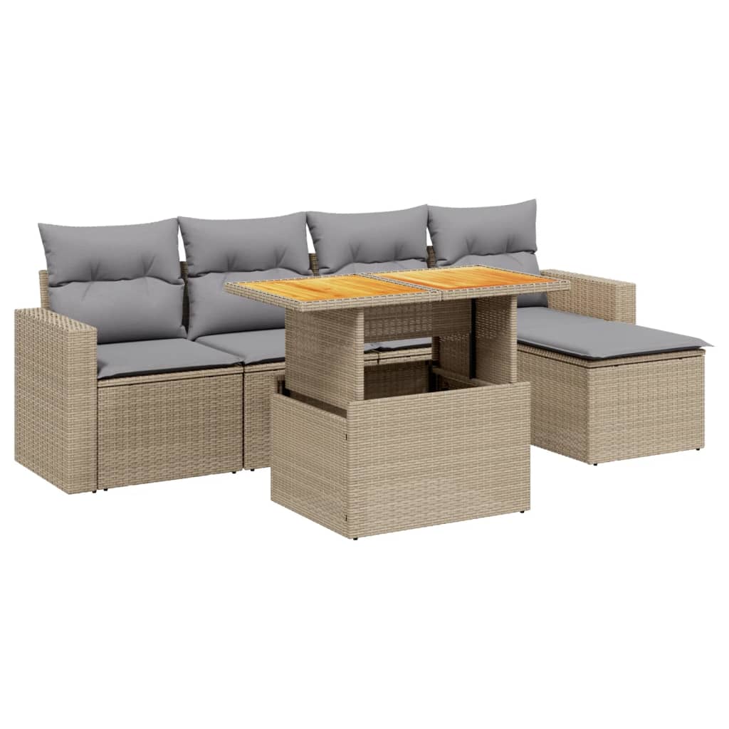 Set Divano da Giardino 6 pz con Cuscini Beige in Polyrattan - immagine 2