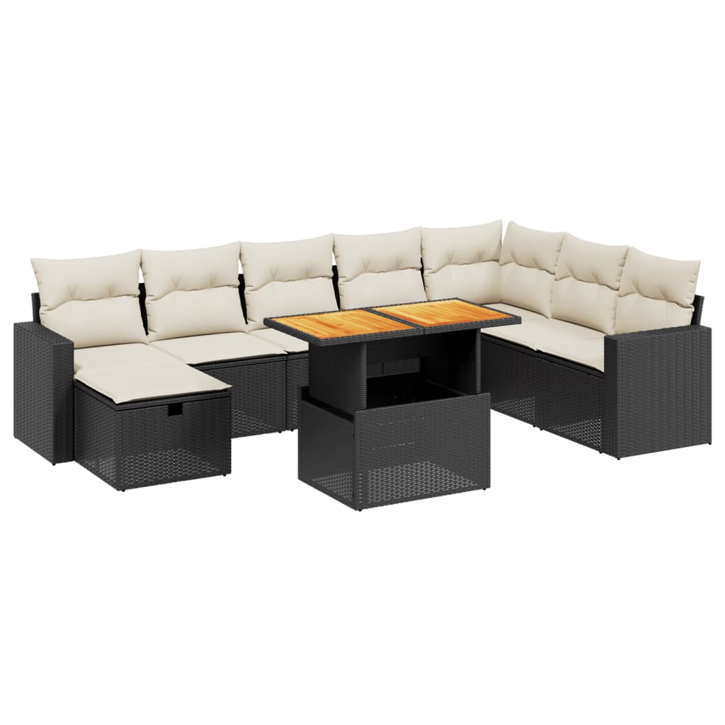 Set Divani da Giardino 9 pz con Cuscini Nero in Polyrattan - immagine 2