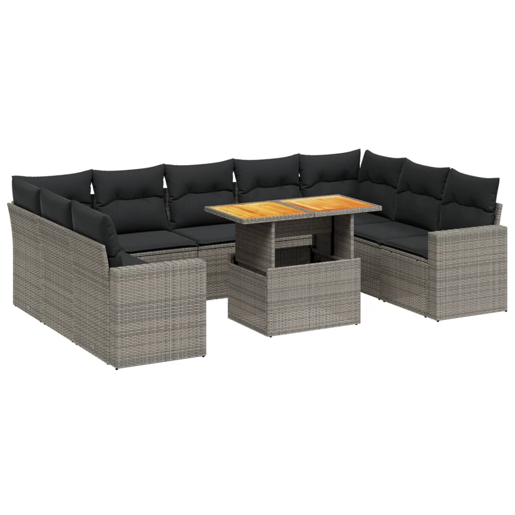 Set Divano da Giardino 10 pz con Cuscini Grigio in Polyrattan - immagine 2