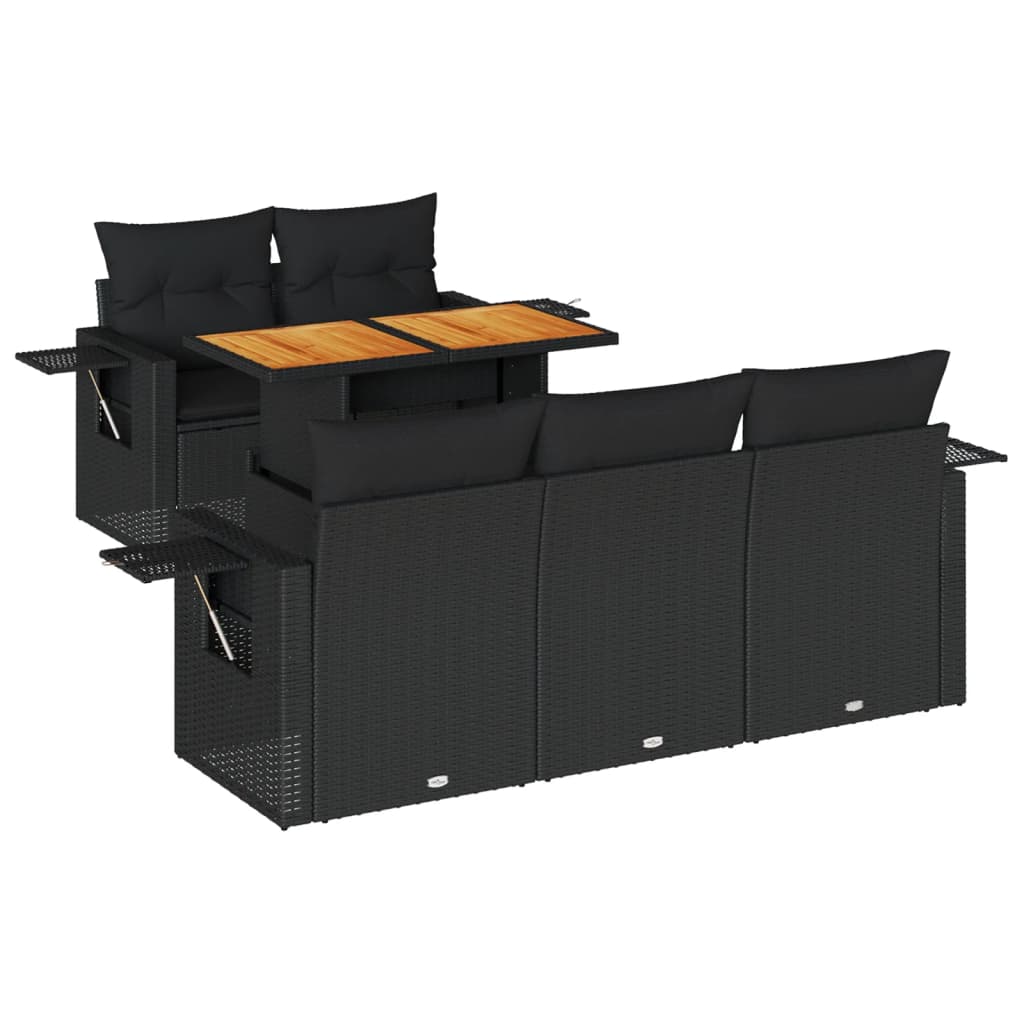 Set Divano da Giardino 6 pz con Cuscini Nero in Polyrattan - immagine 2