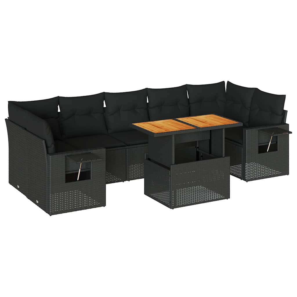 Set Divani da Giardino con Cuscini 8 pz Nero in Polyrattan - immagine 2